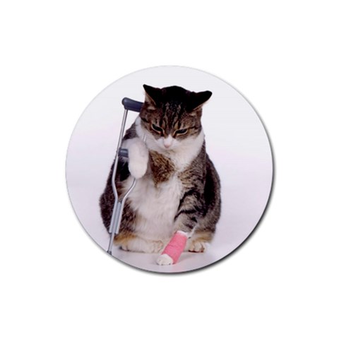 1200581839 1024x768 Cat With Crutches Rubber Round Coaster (4 pack) from ArtsNow.com Front