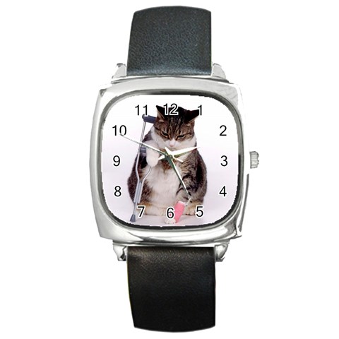 1200581839 1024x768 Cat With Crutches Square Metal Watch from ArtsNow.com Front