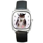 1200581839 1024x768 Cat With Crutches Square Metal Watch