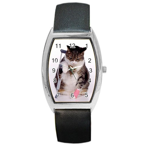 1200581839 1024x768 Cat With Crutches Barrel Style Metal Watch from ArtsNow.com Front