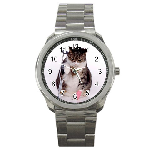 1200581839 1024x768 Cat With Crutches Sport Metal Watch from ArtsNow.com Front