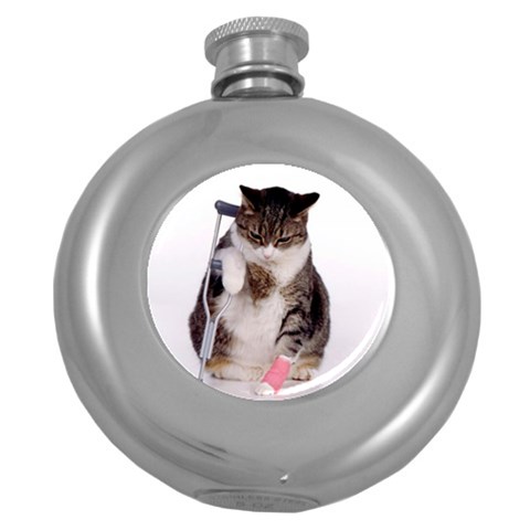 1200581839 1024x768 Cat With Crutches Hip Flask (5 oz) from ArtsNow.com Front