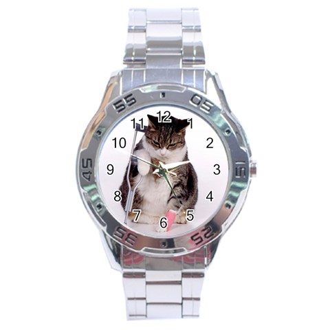 1200581839 1024x768 Cat With Crutches Stainless Steel Analogue Men’s Watch from ArtsNow.com Front
