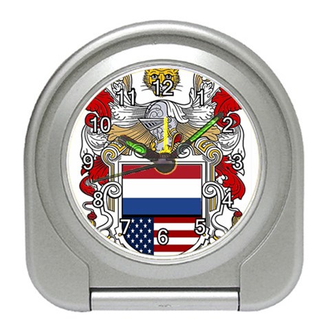 Half Netherlands American Crest Travel Alarm Clock from ArtsNow.com Front