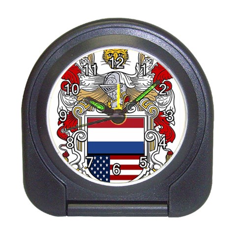 Half Netherlands American Crest Travel Alarm Clock from ArtsNow.com Front
