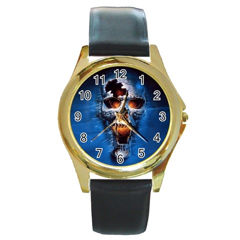 Scary Skull  Round Gold Metal Watch from ArtsNow.com Front