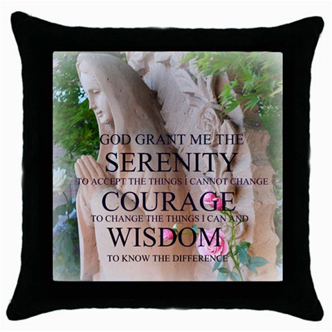 Serenity Prayer Roses Throw Pillow Case (Black) from ArtsNow.com Front
