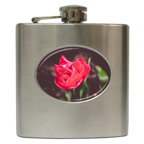 Red flower Hip Flask (6 oz) from ArtsNow.com Front