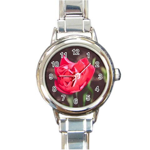 Red flower Round Italian Charm Watch from ArtsNow.com Front