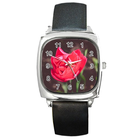 Red flower Square Metal Watch from ArtsNow.com Front