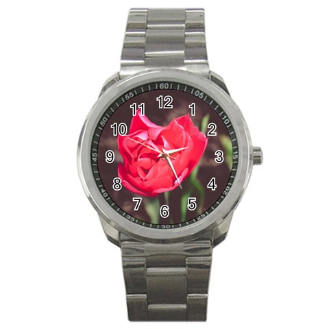 Red flower Sport Metal Watch from ArtsNow.com Front