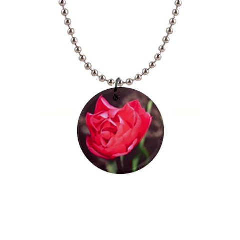 Red flower 1  Button Necklace from ArtsNow.com Front