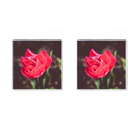 Red flower Cufflinks (Square) from ArtsNow.com Front(Pair)