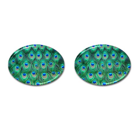 Peacock Feathers Cufflinks (Oval) from ArtsNow.com Front(Pair)