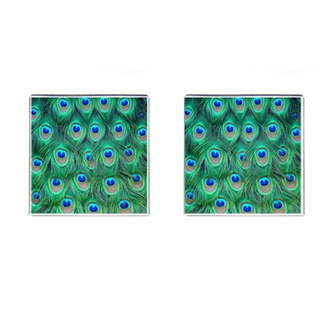 Peacock Feathers Cufflinks (Square) from ArtsNow.com Front(Pair)