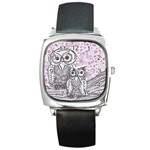 Owls and Butterflies 2 Square Metal Watch