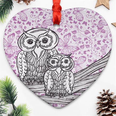 Owls and Butterflies 2 Heart Ornament (Two Sides) from ArtsNow.com Front
