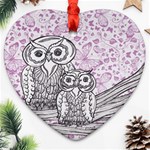 Owls and Butterflies 2 Heart Ornament (Two Sides)