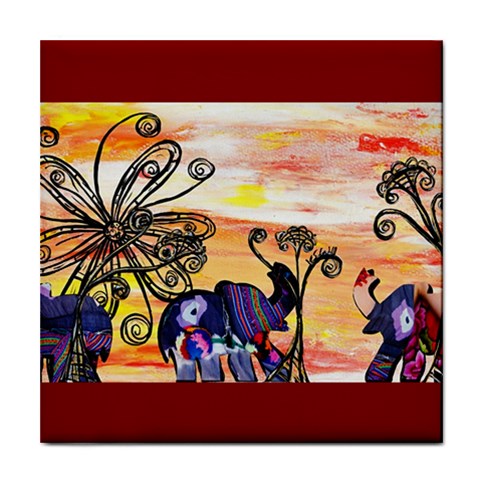 Indian Elephants Tile Coaster from ArtsNow.com Front