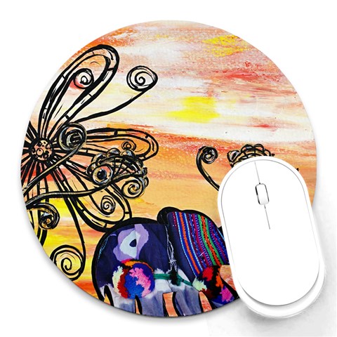 Indian Elephants Round Mousepad from ArtsNow.com Front