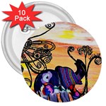 Indian Elephants 3  Button (10 pack)