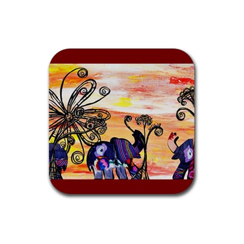Indian Elephants Rubber Coaster (Square) from ArtsNow.com Front