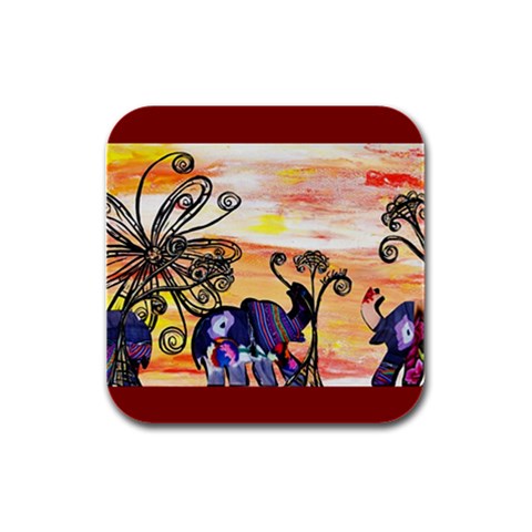 Indian Elephants Rubber Square Coaster (4 pack) from ArtsNow.com Front
