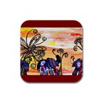 Indian Elephants Rubber Square Coaster (4 pack)