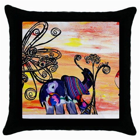 Indian Elephants Throw Pillow Case (Black) from ArtsNow.com Front