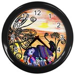 Indian Elephants Wall Clock (Black)