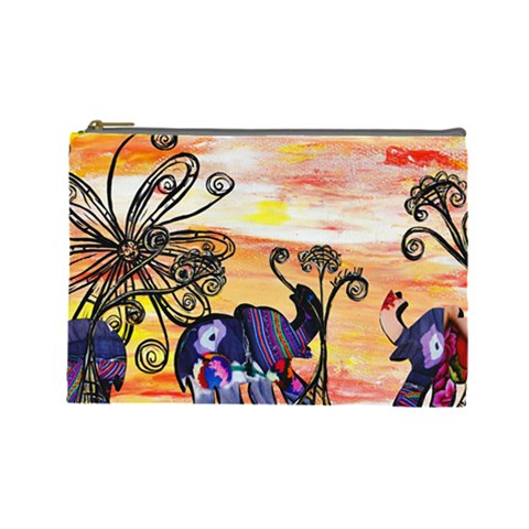 Indian Elephants Cosmetic Bag (Large) from ArtsNow.com Front