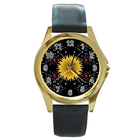 Simple Nature Round Gold Metal Watch from ArtsNow.com Front
