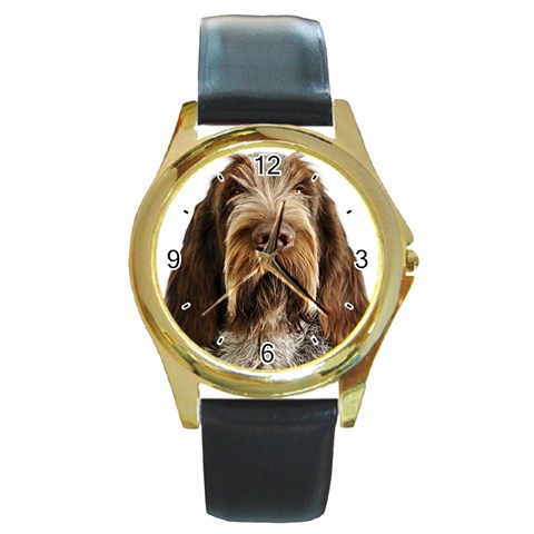 Spinone Italiano Dog Round Gold Metal Watch from ArtsNow.com Front