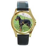 Manchester Terrier Dog Round Gold Metal Watch