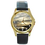 Beach Volleyball Round Gold Metal Watch