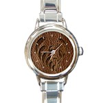 Leather-Look Flower Round Italian Charm Watch