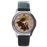 Leather-Look Wedding Round Metal Watch