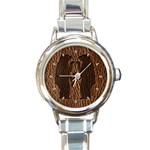 Leather-Look Black Bears Round Italian Charm Watch