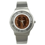 Leather-Look Black Bears Stainless Steel Watch