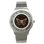 Leather-Look Butterfly Stainless Steel Watch