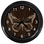 Leather-Look Butterfly Wall Clock (Black)