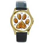 Tiger Paw Round Gold Metal Watch