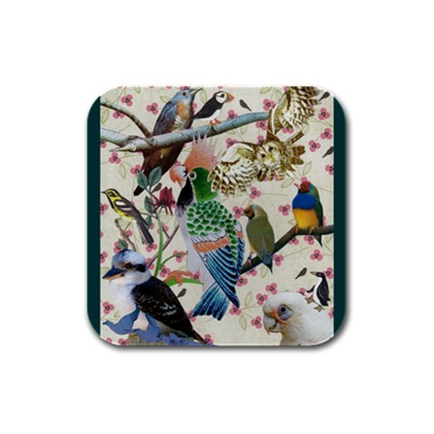 Pretty Birdies Medium Rubber Square Coaster (4 pack) from ArtsNow.com Front