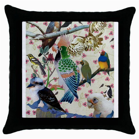 Pretty Birdies Medium Throw Pillow Case (Black) from ArtsNow.com Front