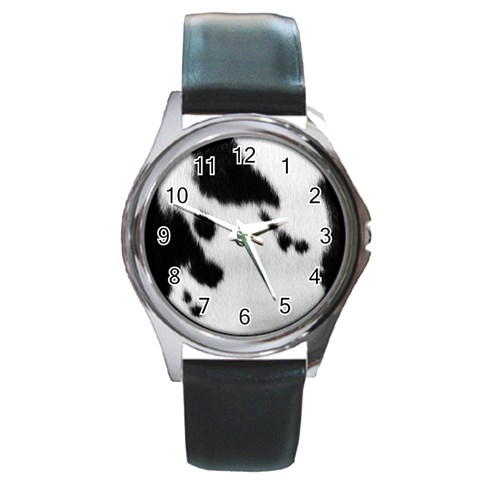 Cow Print	 Round Metal Watch from ArtsNow.com Front