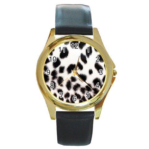 Snow Leopard	 Round Gold Metal Watch from ArtsNow.com Front