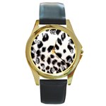 Snow Leopard	 Round Gold Metal Watch