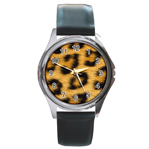 Leopard Print	 Round Metal Watch from ArtsNow.com Front