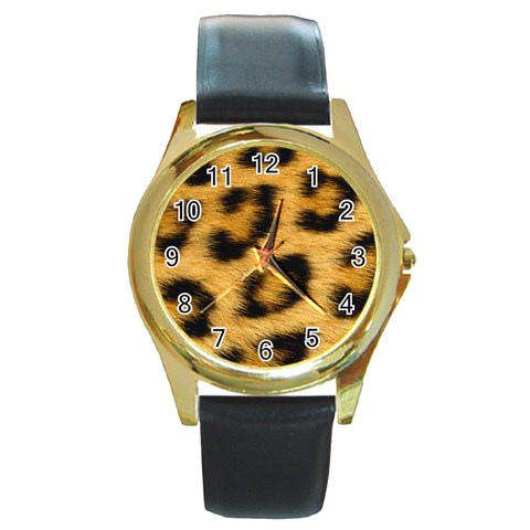 Leopard Print	 Round Gold Metal Watch from ArtsNow.com Front