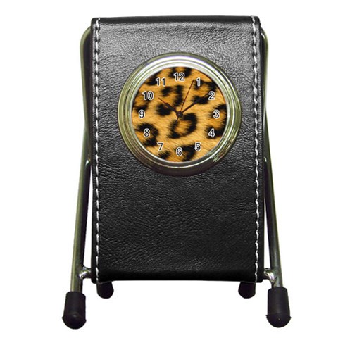 Leopard Print	 Pen Holder Desk Clock from ArtsNow.com Front
